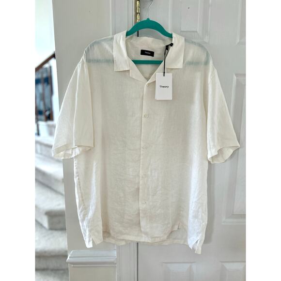 NWT Theory White Linen Short Sleeve Button Down - Picture 1 of 6
